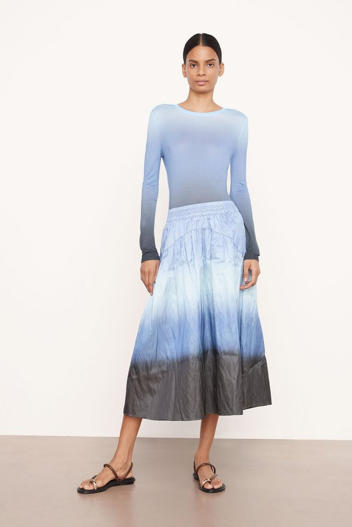 Vince Dip-dye Ombré Italian Cotton-blend Tiered Skirt