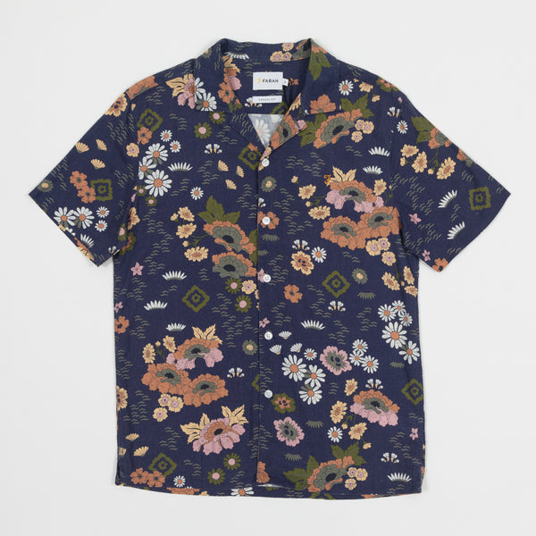 Laguna Short Sleeved Revere Floral Print Shirt In Rich Indigo