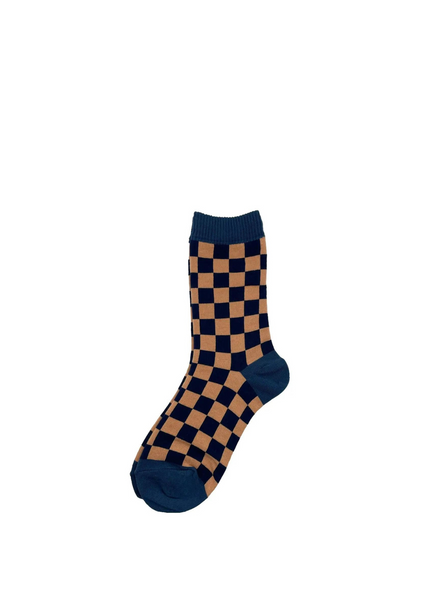 sixton Chequerboard Socks In Blue & Peach