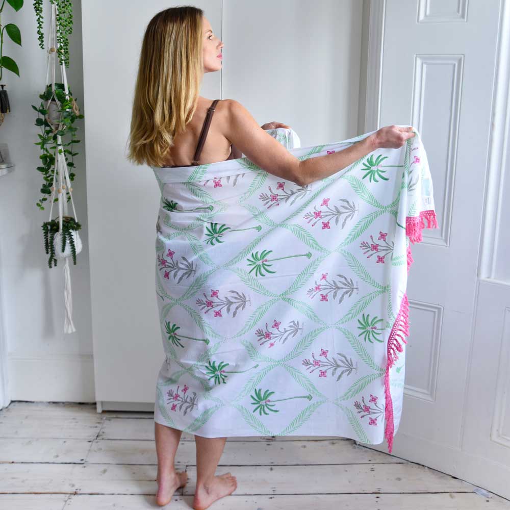 Pink Floral Palm Sarong