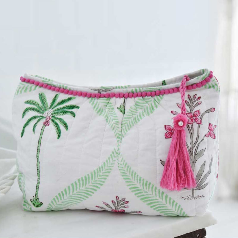 Pink Floral Palm Print Washbag