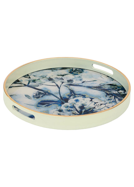 Circular White Tray With Flower Design