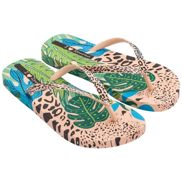 Jungle Print Flip Flops - Ivory