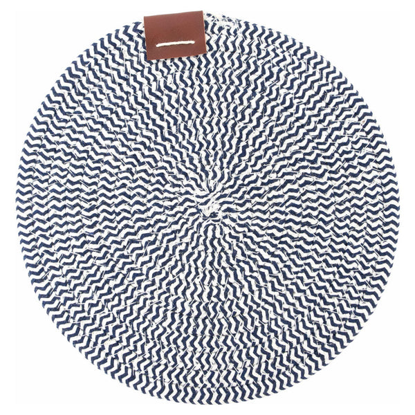 Distinctly Living Round Rope Placemat / Trivet - Blue And White