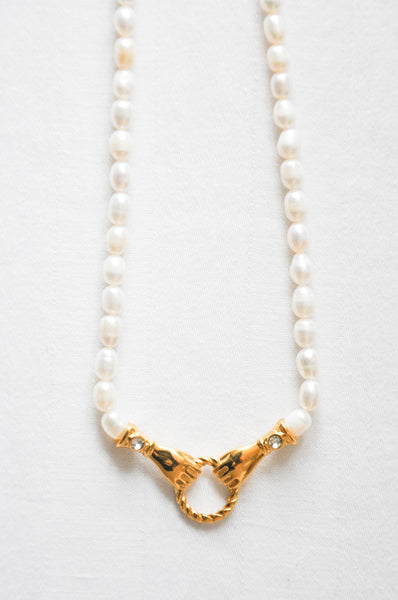 bon bon Gold Hands and Pearl Necklace