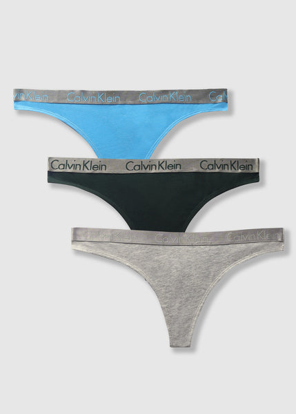 Womens Tonal Logo Tape Thong Underwear 3 Pack In Grey Hthr/blue/green