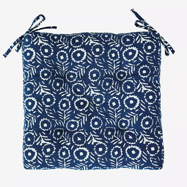 Madam Stoltz Blue and White Floral Chair Pad