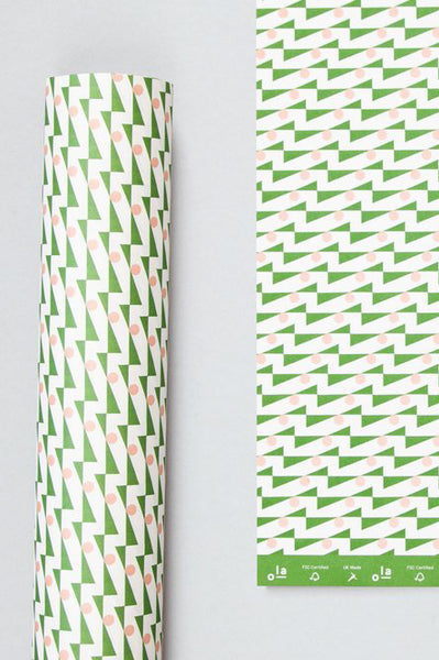 Ola Enid Print Gift Wrap In Pink & Green