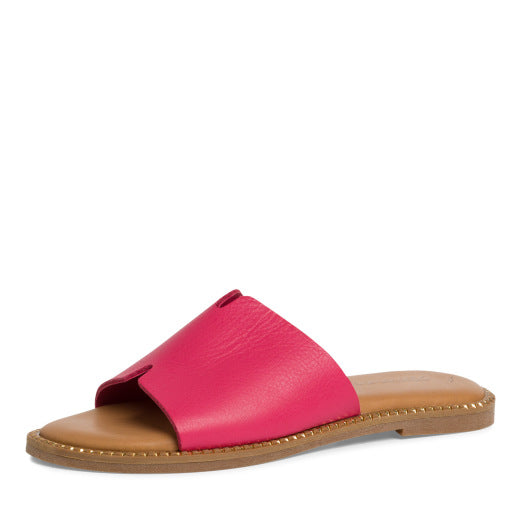 Leather Sliders In Coral