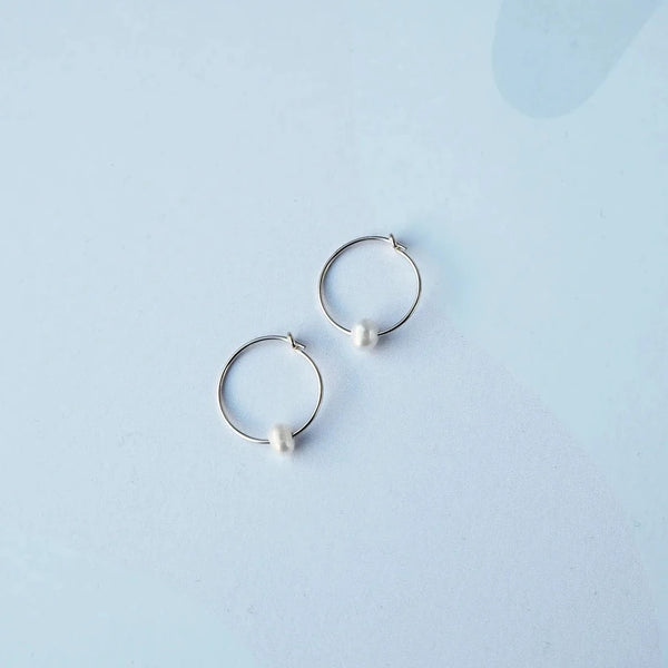 Flora Pearl Hoop Earrings - Silver