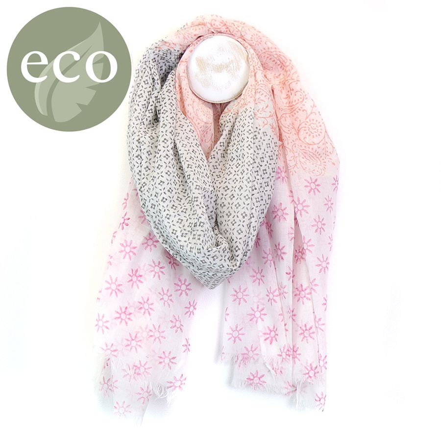 Pink Grey and White 100 Percent Cotton Scarf