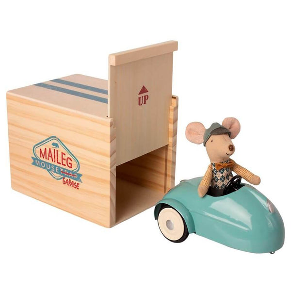 Blue Car Toy with Mouse and Garage