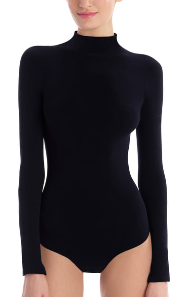 Mock Neck Bodysuit Thong - Black