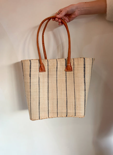 Pinstripe Basket Bag - Natural