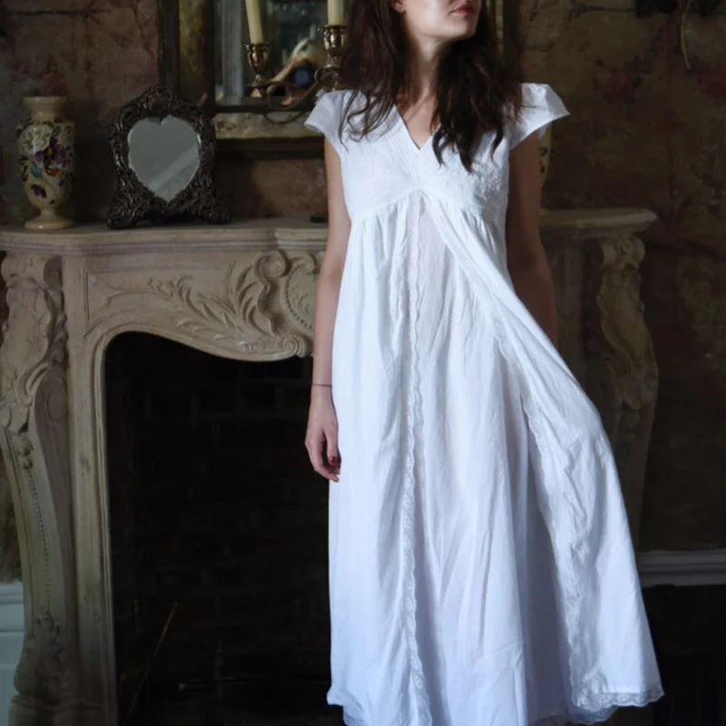 Ladies White Cotton Lace Panel Nightdress 'Valerie&#x27