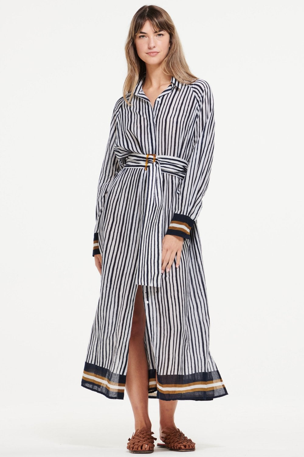 Jessie Shirt Dress With Belt In Scapello Stripe Royal Navy