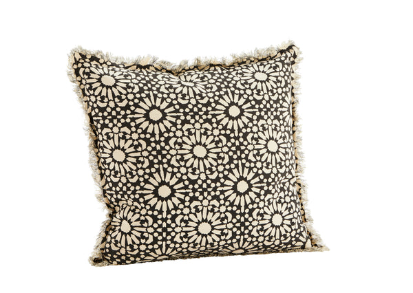 Black and White Cushion With Fringes