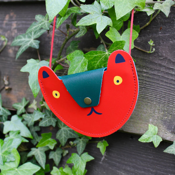 Red / Dark Green Bear Pocket Purse