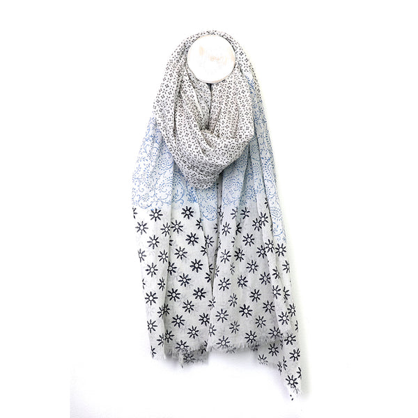 Blue and Taupe White 100 parcent Cotton Scarf