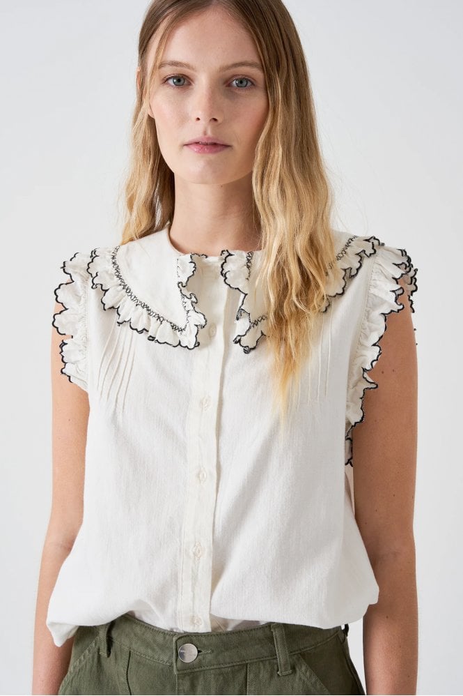 Phoebe Blouse In White Denim