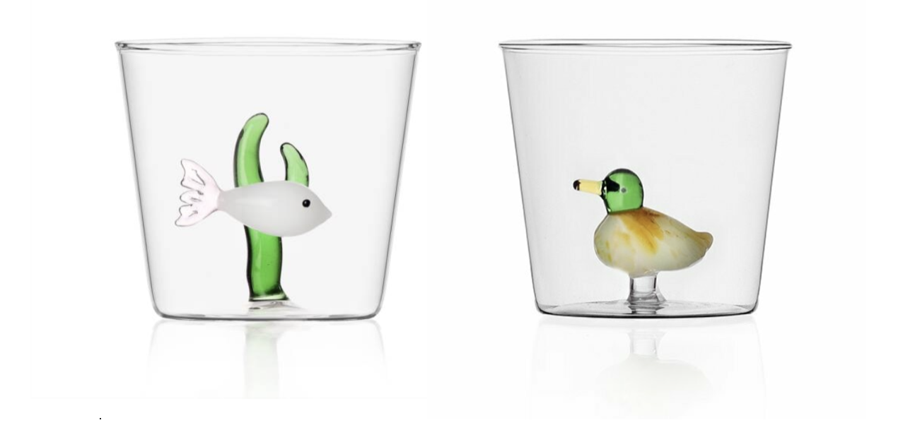 Set of 2 Tumblers white fish green seaweed and duck