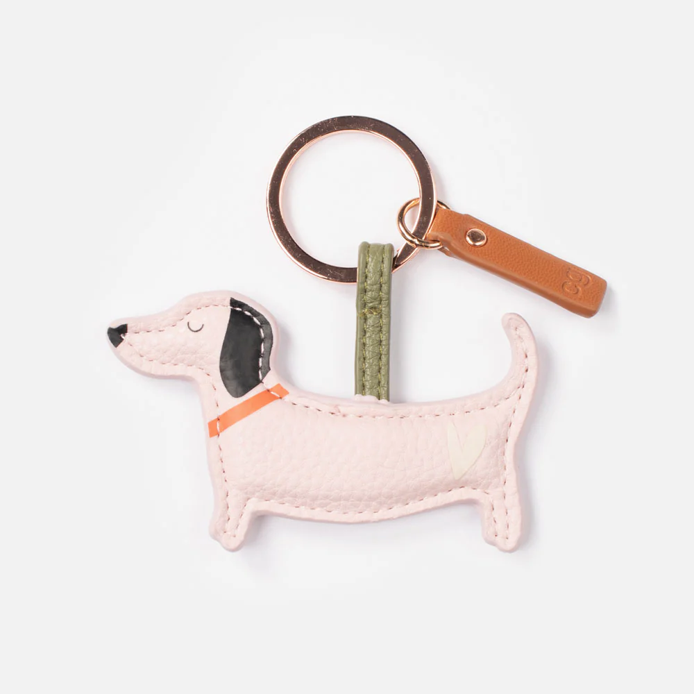 Sausage Dog Keyring in Pale Pink