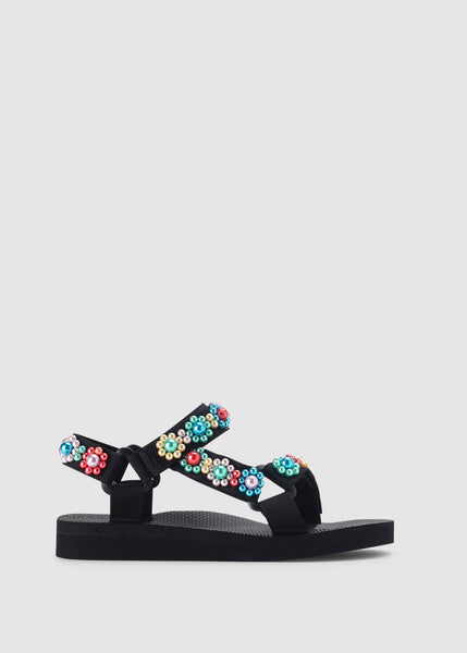 Arizona Love Womens Trekky Pearl Flower Embellished Sandal In Multi