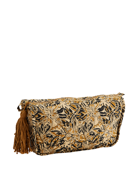 Madam Stoltz Large Sand and Black Printed Toilet Bag with Tassel