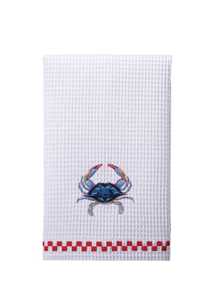 Peking Handicraft Blue Crab Waffle Weave Kitchen Towel