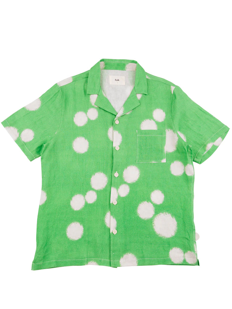 Soft Collar Shirt in Green Dot Print