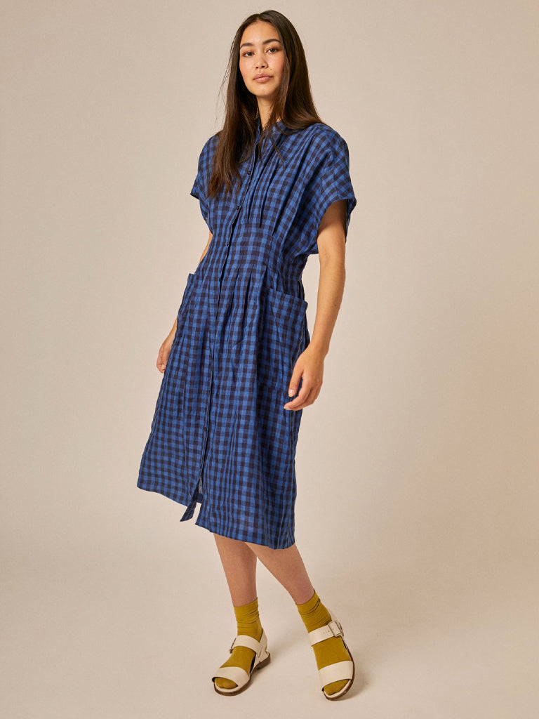 Arabella Dress in Indigo Check