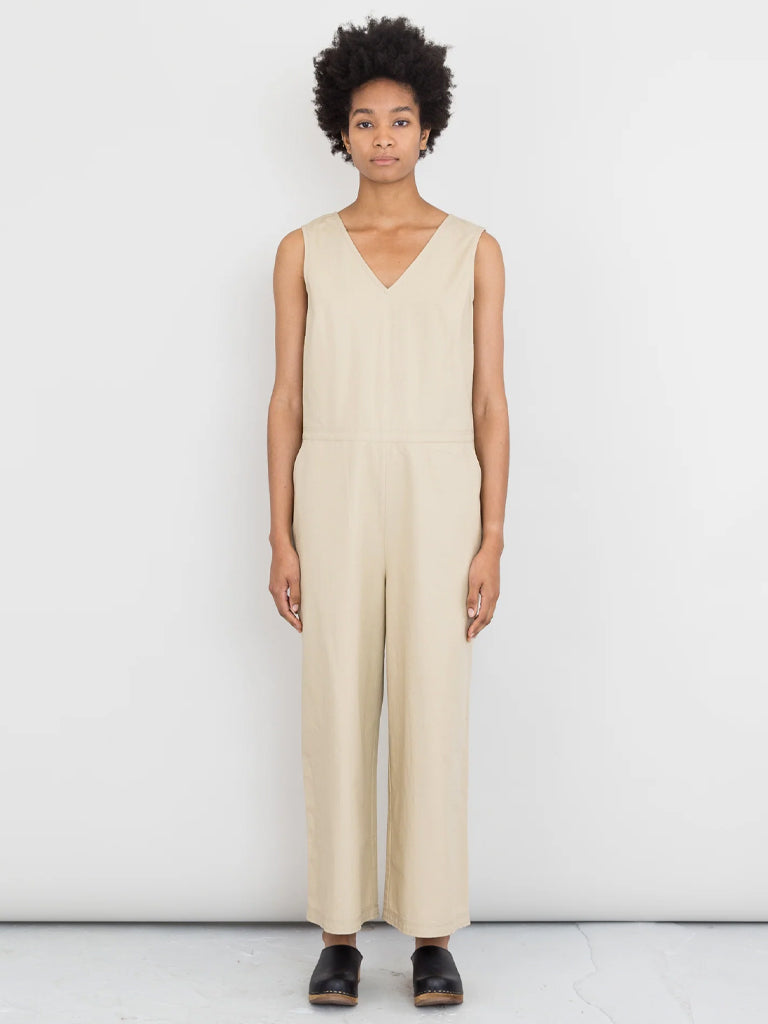 V Overall Jumpsuit in Tan Ripstop