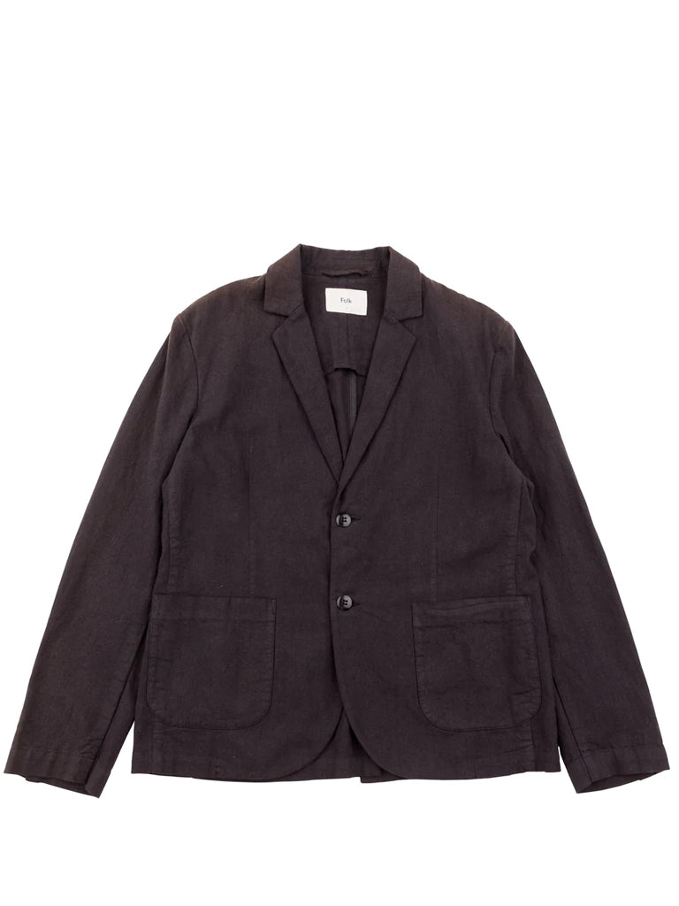 Cotton Linen Blazer in Soft Black