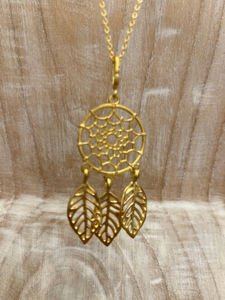 Ottoman Hands Gold Dream Catcher Necklace