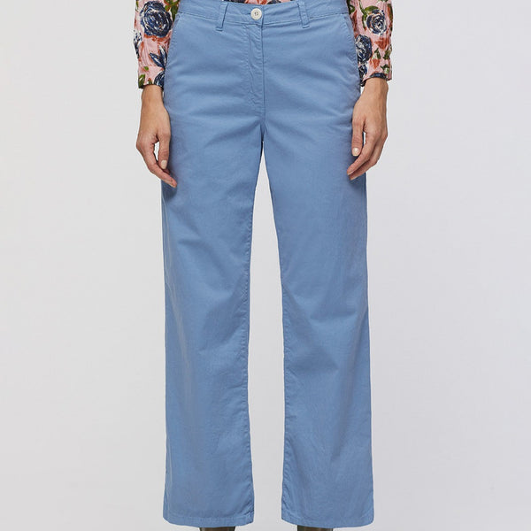 Nice Things Satin Cotton Chino Trousers - Light Blue