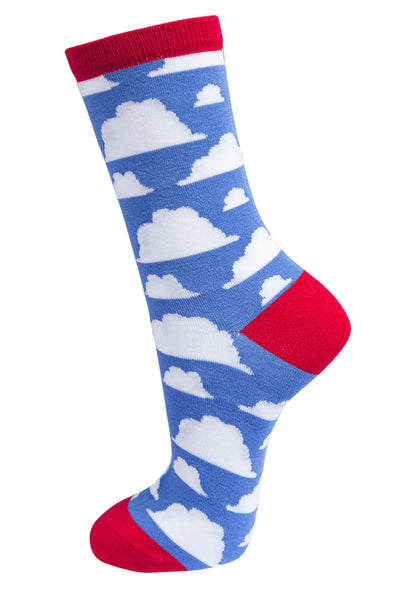 Msh - Women's Pale Blue & Red Cloud Bamboo Socks