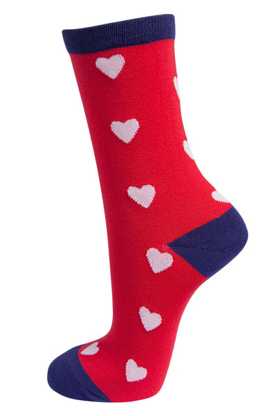 Msh - Women's Red & Navy Blue Heart Bamboo Socks