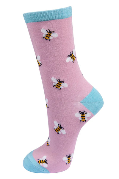 Msh - Women's Light Pink Small Bee Bamboo Socks