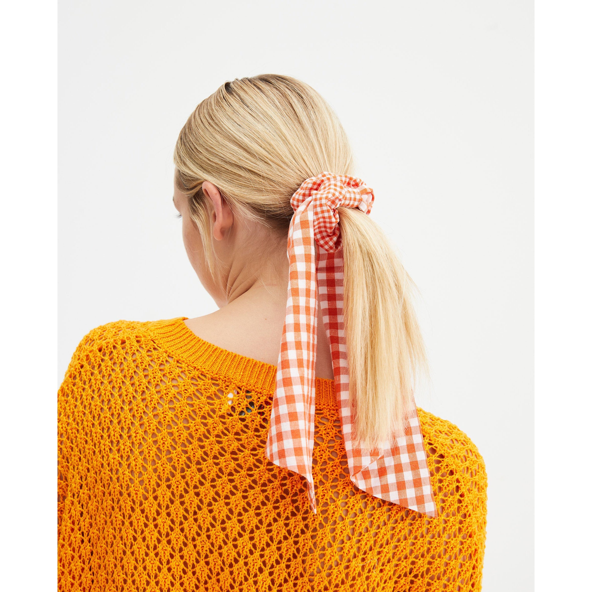 Compañia Fantastica Orange & White Gingham Hair Scrunchie