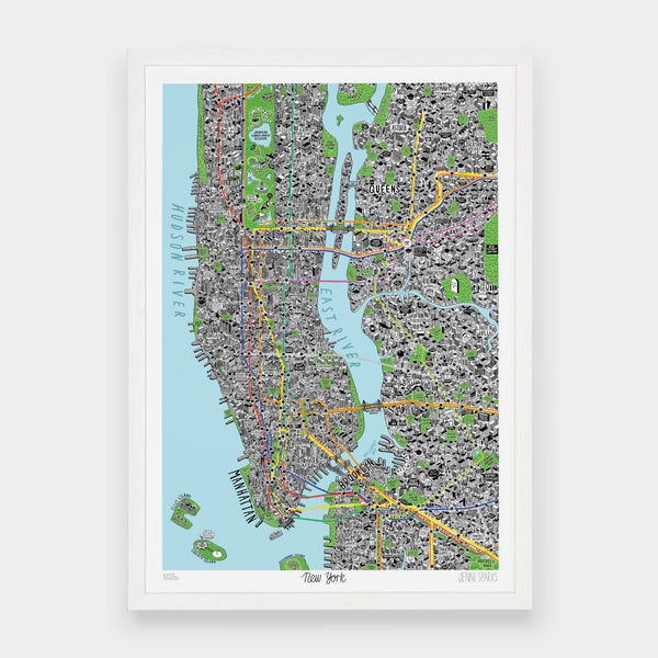 Jenni Sparks A2 Hand Drawn Map Of New York Print
