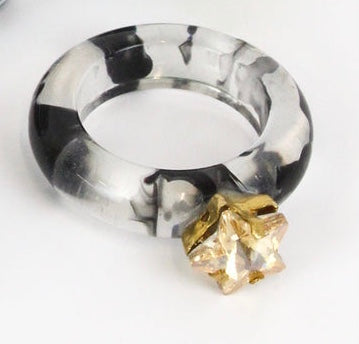 MYDORIS Chunky Ring - Black & Clear With Gold Crystal Star