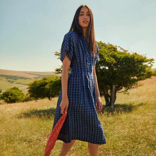 Arabella Dress - Indigo Check