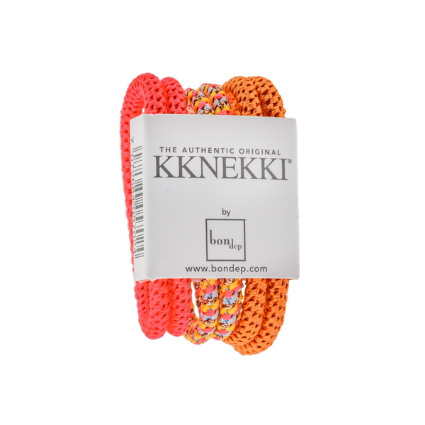 Bon Dep Set Of 6 Shades Of Neon Pink & Orange Slim Kknekki Hair Ties