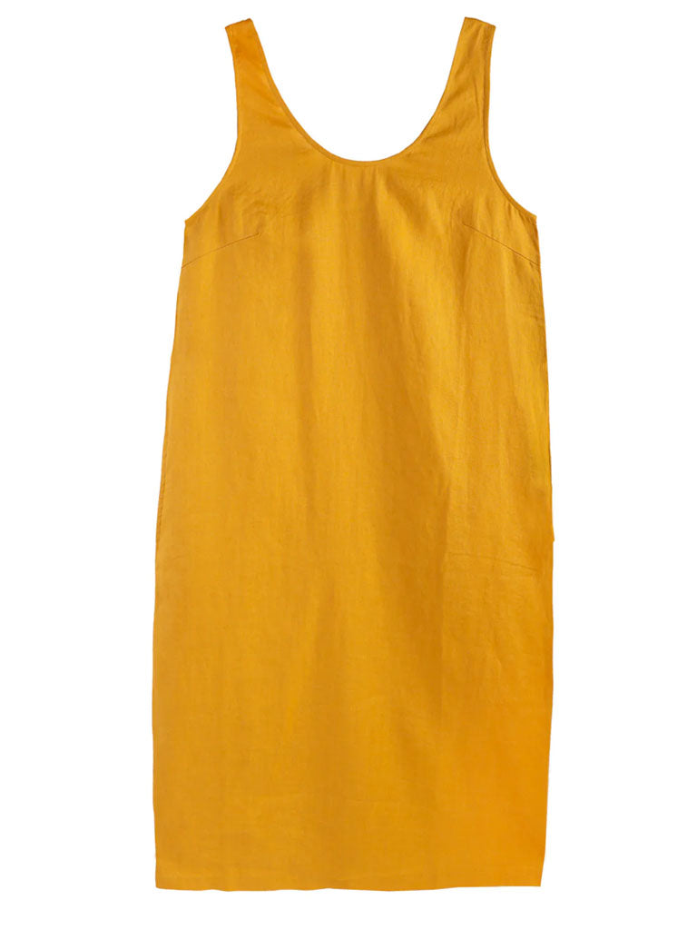 Basic Linen Shift Dress In Ochre