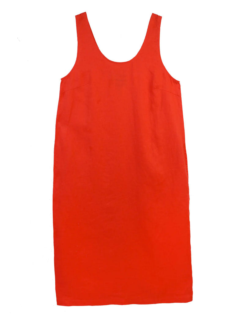 Basic Shift Linen Dress In Vermillion