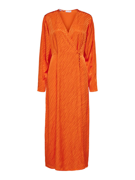 - Abienne Ls Satin Ankle Wrap Dress Orangeade