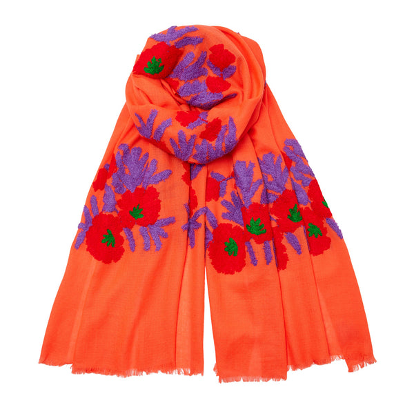 Mexican Flower Pashmina - Orange