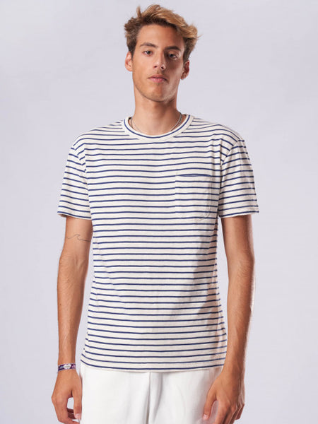 La Paz Off White/blue Stripes Pocket Guerreiro T Shirt