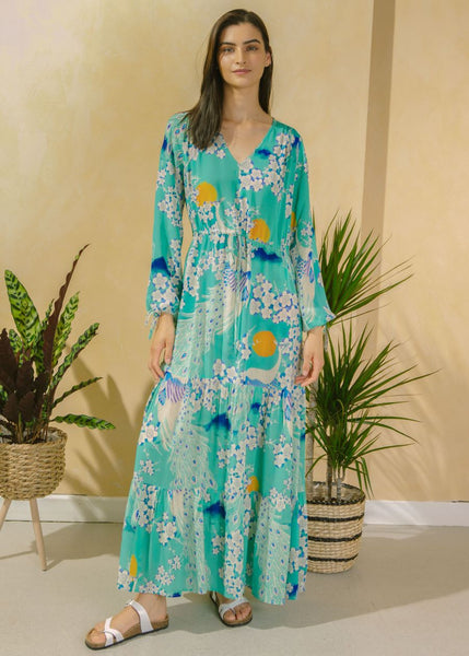 Mint Peacocks Adeline Maxi Kimono Dress