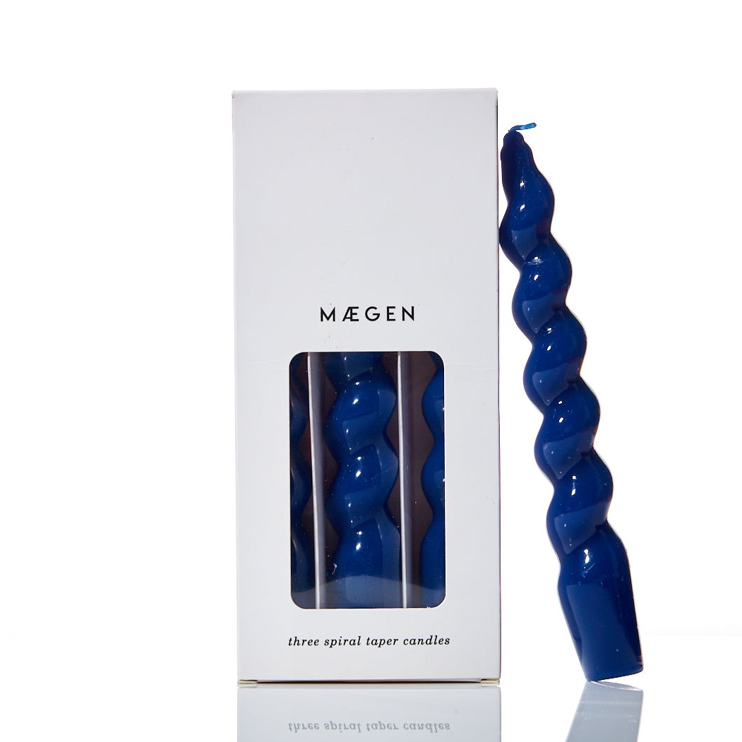 MAEGEN 18cm Spiral Taper Candles - Navy 3 pack